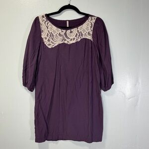 Purple and Cream Lace Women's 3/4 Sleeve Longline Top Sz Small